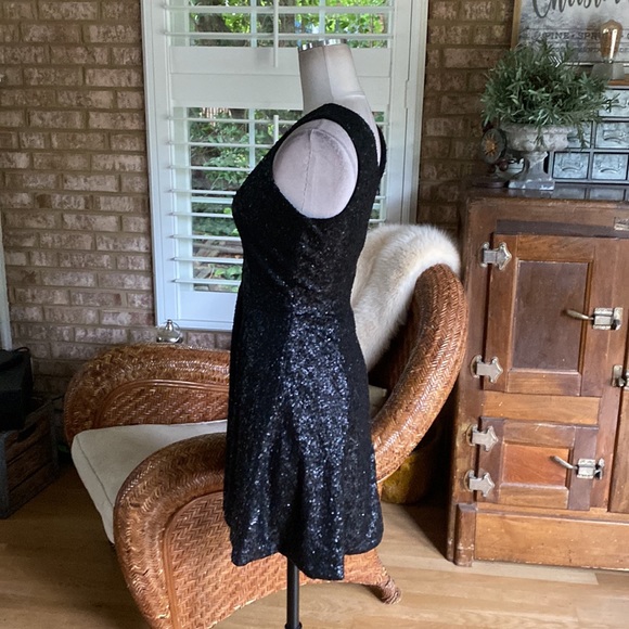 DRESS THE POPULATION BLACK SEQUIN MINI DRESS MEDIUM MADE IN USA - Picture 3 of 9